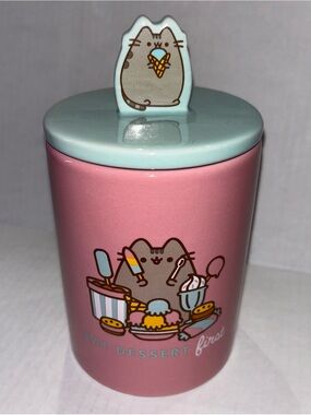 Pusheen Pink Canister with Mint Lid - Dessert Cat Treat Jar 7.5” tall 24 oz